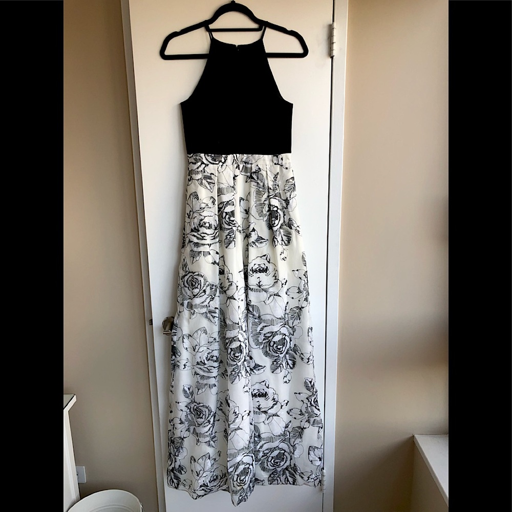 Regal Black and White Floral Gown